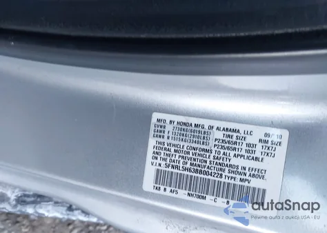 2011 Honda Odyssey Ex-L from USA, damaged, VIN 5FNRL5H63BB004228